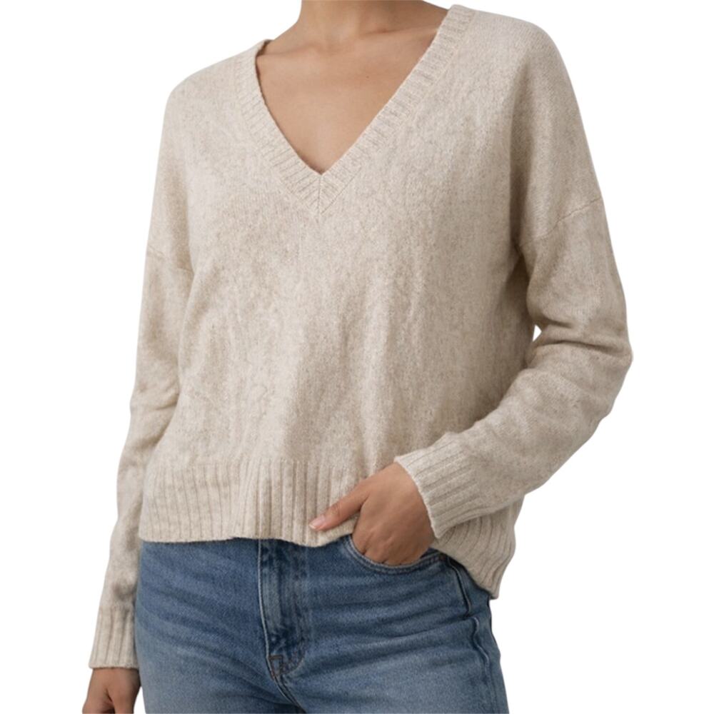 360 Cashmere 100% Cashmere Sweater Pullover V Neck Dolman Ribbed Trim Cream XSP